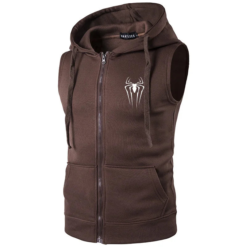 Men's Casual Vest Jacket - Spider Print Hooded Sleeveless Top - Premium vest from Lizard Vigilante - Just $38.88! Shop now at Lizard Vigilante