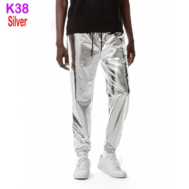 Mens Joggers Metallic Shiny Gold Fish Scales Sweatpants 70s Disco Dance Harem Pants Men Nightclub Stage Party Streetwear Trousers - Premium joggers from Lizard Vigilante - Just $34.99! Shop now at Lizard Vigilante