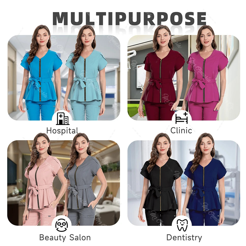 Unisex Medical Scrub Set | Fashionable & Breathable Beauty Salon & Nurse Uniform | Zipper Lapel Design - Premium scrubs from Lizard Vigilante - Just $58.88! Shop now at Lizard Vigilante