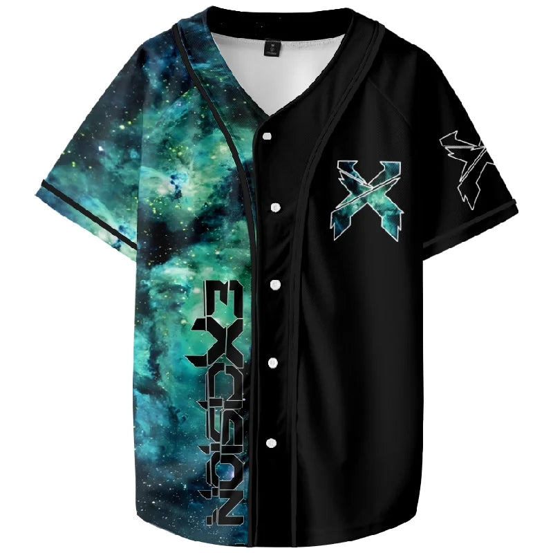 Excision Custom Baseball Jersey – Blue/Green Galaxy Harajuku Style EDM-Inspired Button-Up Uniform for Spring & Summer Vibes - Premium jersey from Lizard Vigilante - Just $38.88! Shop now at Lizard Vigilante