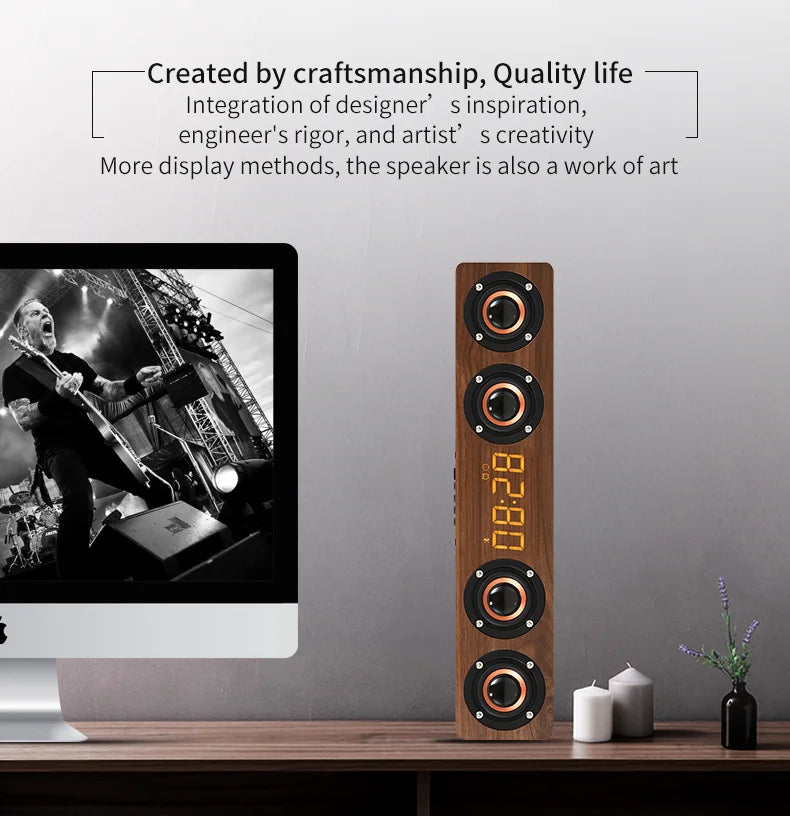 Wooden Bluetooth Speaker Portable Wireless Subwoofer Clock Soundbox Home Computer Echo Wall Soundbar HiFi Stereo TF AUX U Disk