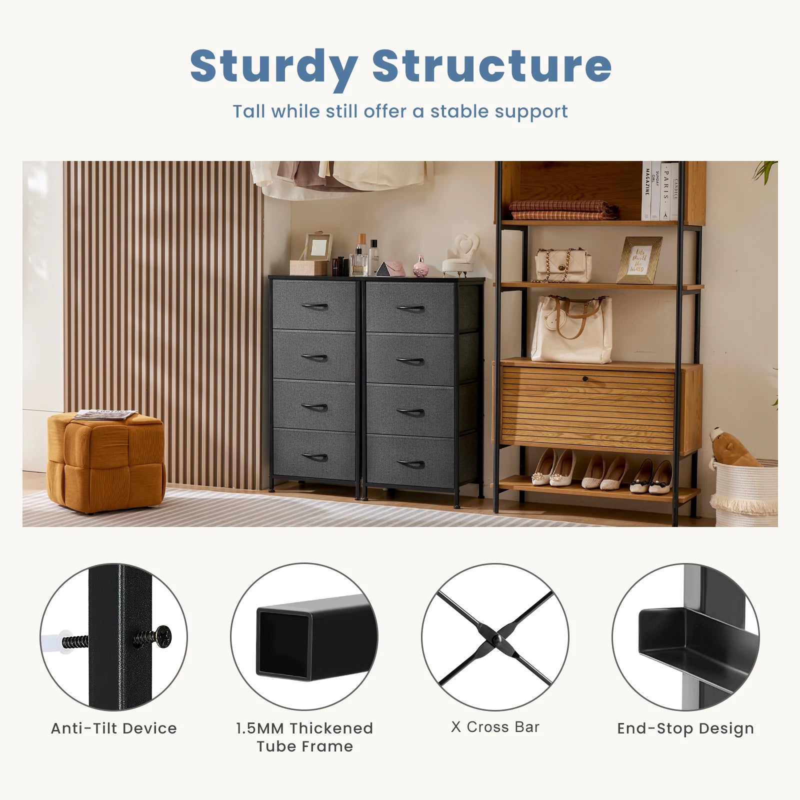 JHK Modern Minimalist Dresser with 4 Fabric Drawers – Stylish Steel Frame Storage Cabinet for Bedroom - Premium cabinet from Lizard Vigilante - Just $58.88! Shop now at Lizard Vigilante