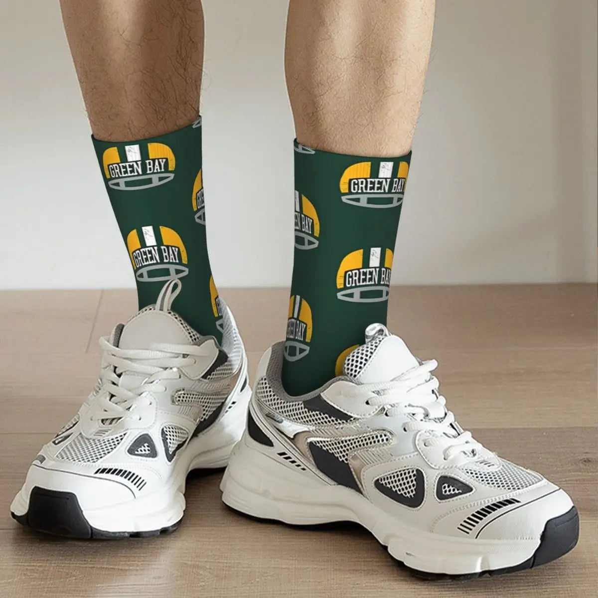 Green Bay Helmet Vintage Crew Socks for Men – Casual Gift - Premium socks from Lizard Vigilante - Just $22.88! Shop now at Lizard Vigilante