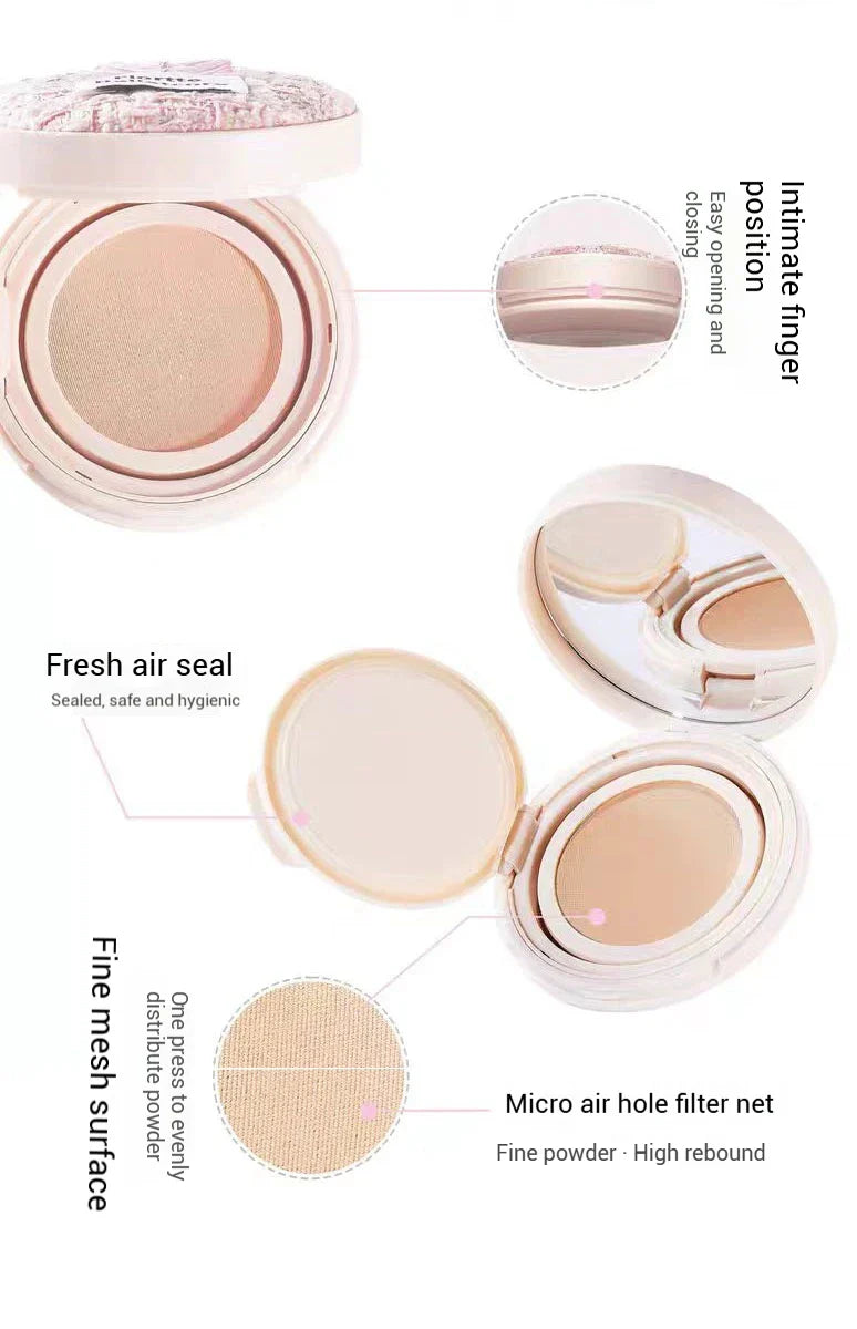 FLORTTE Air Cushion Concealer Coverage Moisturizing Long-Lasting Foundation Base Makeup Cream for Dry Skin Oil Control