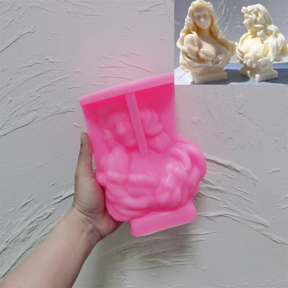 Beautiful Lady Statue Candle Mold Goddess Female Bust Silicone Molds Greek Art Woman Sculpture Soy Wax Tool