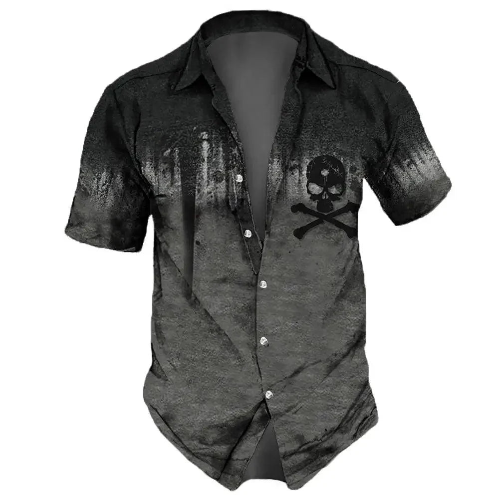 Vintage Skulls Men's Hawaiian Shirt - Casual Short Sleeve Streetwear for Males - Premium hawaiian shirt from Lizard Vigilante - Just $26.66! Shop now at Lizard Vigilante