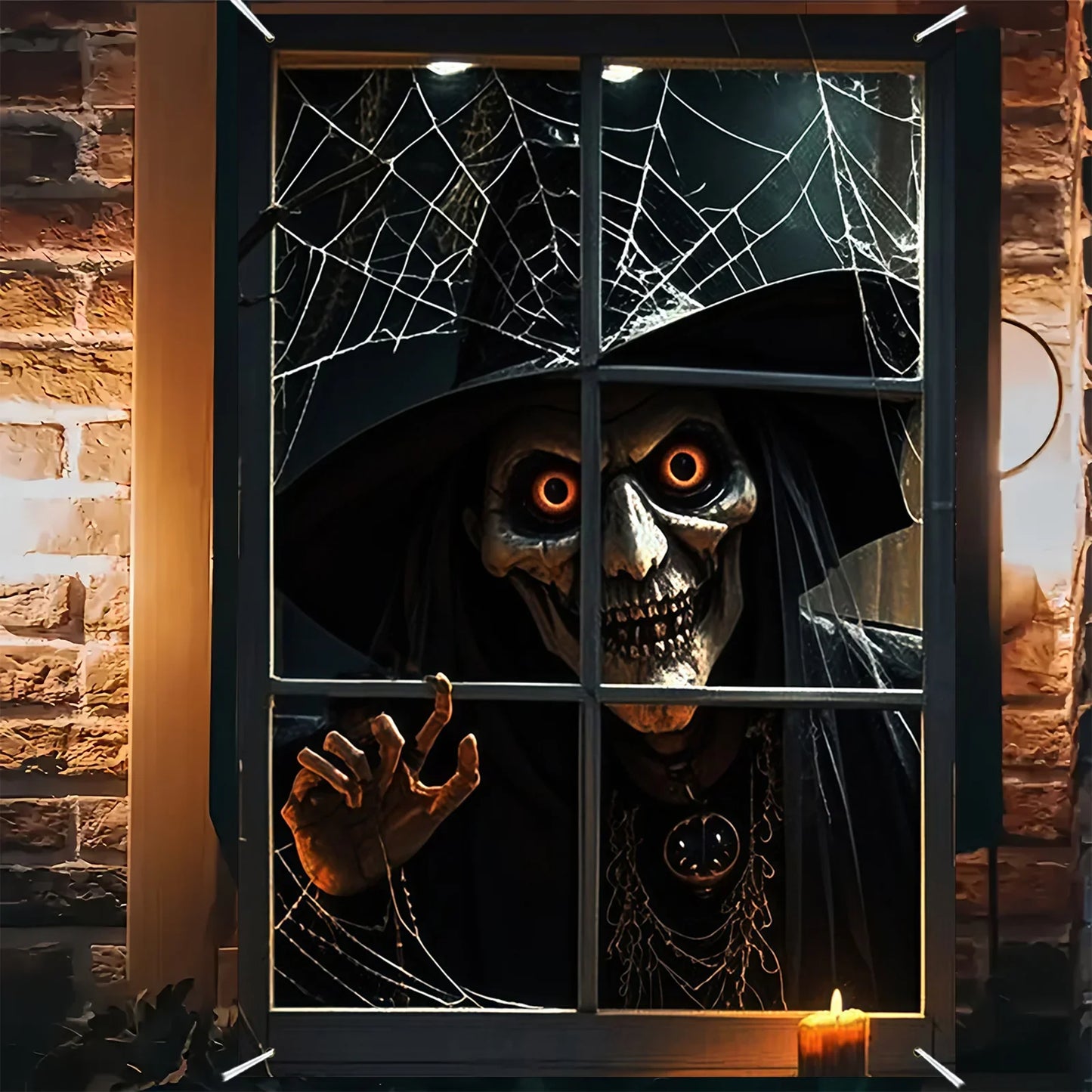 Halloween decoration, 1 piece, polyester material window banner with terrifying and fantastical patterns, evil witch theme