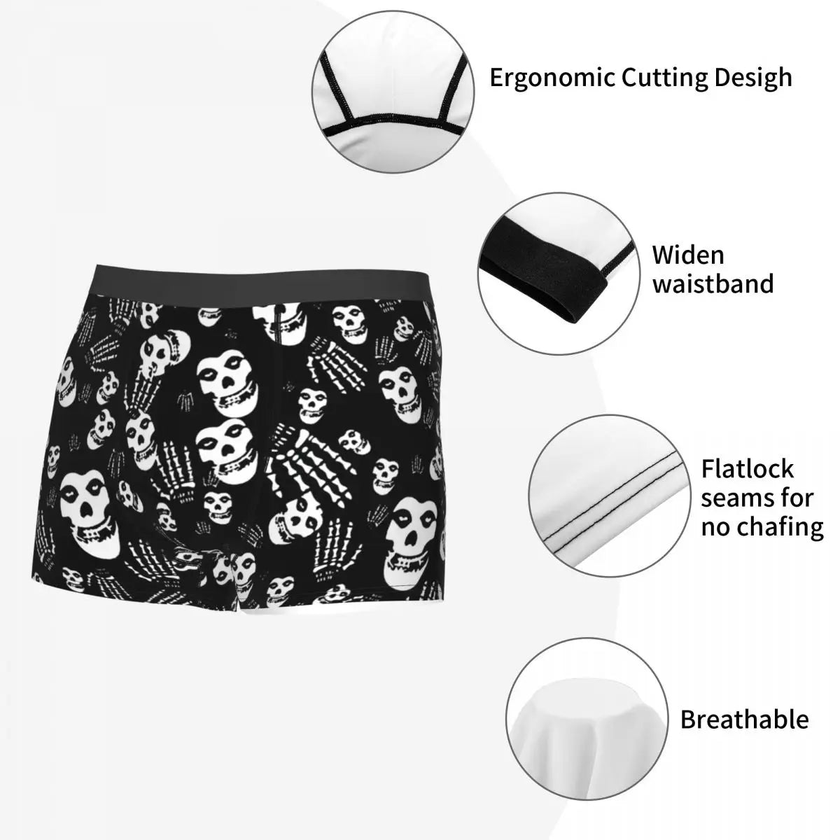 Misfits Skull Underwear Men Stretch Heavy Metal Music Boxer Briefs Shorts Panties Soft Sexy Underpants For Male - Lizard Vigilante