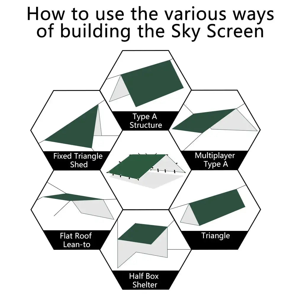 4x4m 4x3m 3x3m 19 Hang Points Tent Tarp Survival Sun Shelter Shade Canopy Outdoor Backpacking Waterproof Camping Awning SunShade