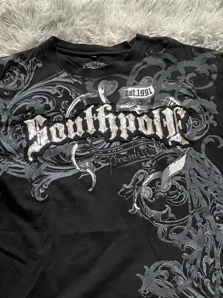 Y2K Gothic Graphic Oversized Tee – 2000s High Street Cotton Streetwear - Premium tee from dsers - Just $58.99! Shop now at Lizard Vigilante