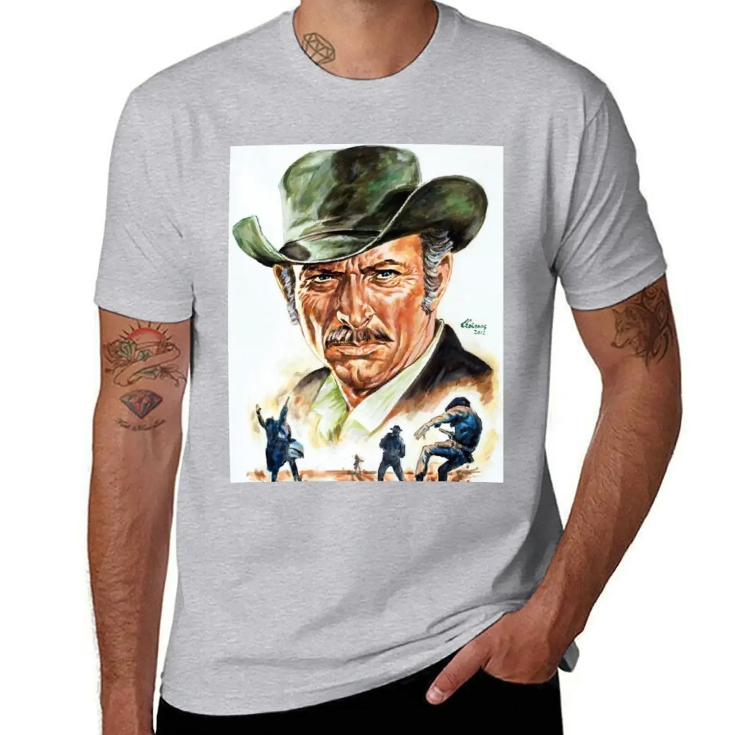 Lee Van Cleef Graphic Portrait T-Shirt | Men's Anime-Inspired Designer Short Sleeve Tee - Premium T-shirt from Lizard Vigilante - Just $24.99! Shop now at Lizard Vigilante