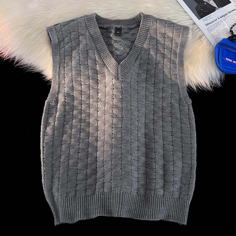 “GRUNGEWEAVE 666” Vintage Knit Vest – Jacquard Check Pattern Sleeveless V-Neck Armor for Off-Stage Legends & Louder Lives - Premium vest from dsers - Just $47.99! Shop now at Lizard Vigilante