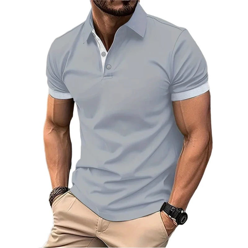 Summer Short Sleeve Polo Shirt Mens Large Stritching T Shirts Lapel Business Breathable Tee Shirt Lightweight Sweatwear - Premium  from Lizard Vigilante - Just $22.99! Shop now at Lizard Vigilante