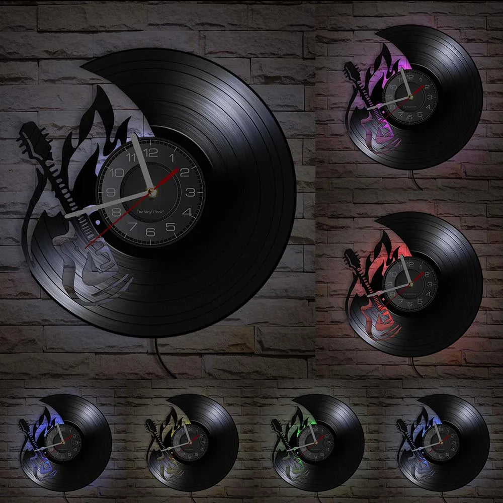 Guitar Player Vinyl Record Wall Clock: The Rock Music Instrument Wall Art for Your Living Room