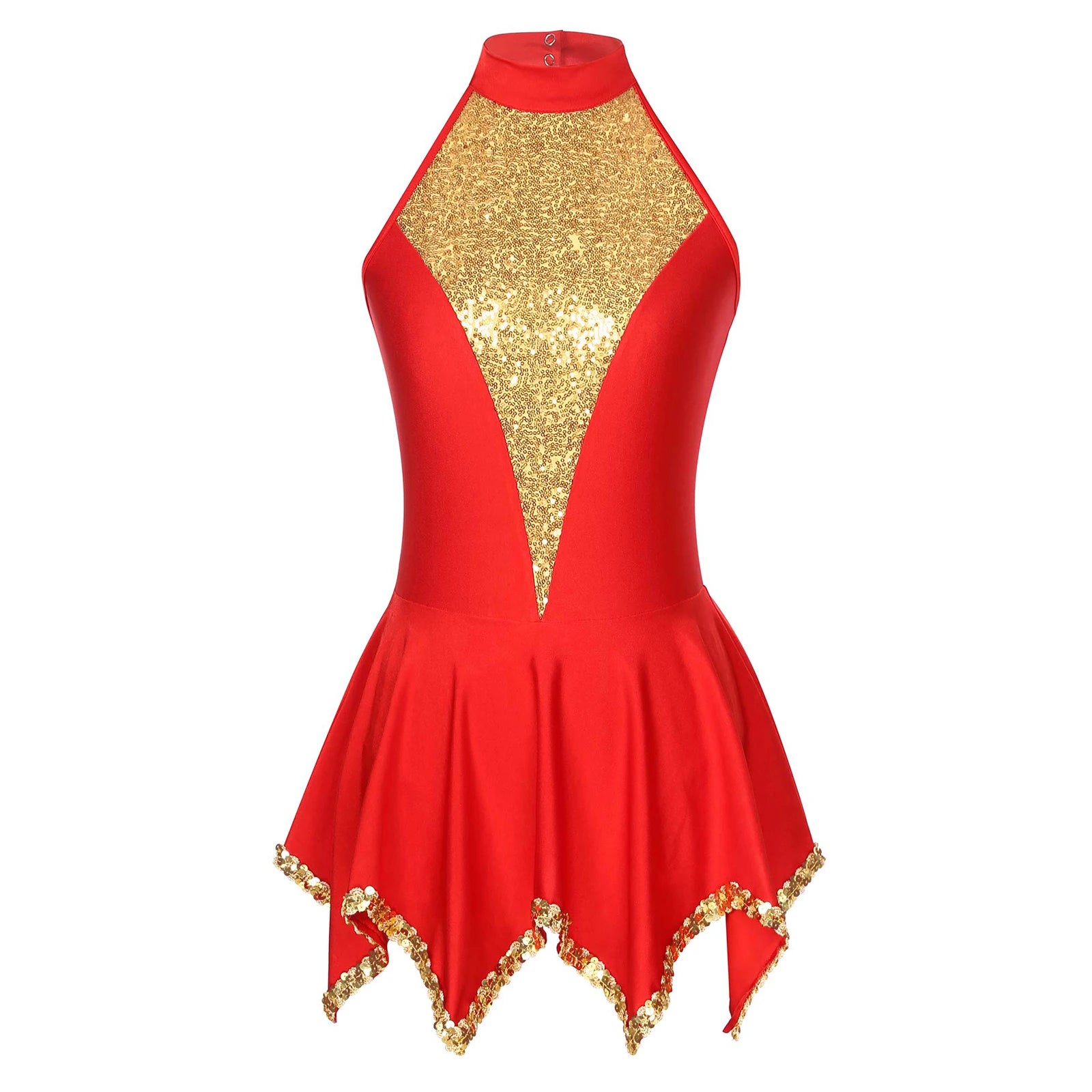 Womens Shiny Sequin Ballet Lyrical Dance Dress Halter Neck Sleeveless Ice Skating Clothes Prom Party Stage Performance Dancewear - Premium  from Lizard Vigilante - Just $14.99! Shop now at Lizard Vigilante