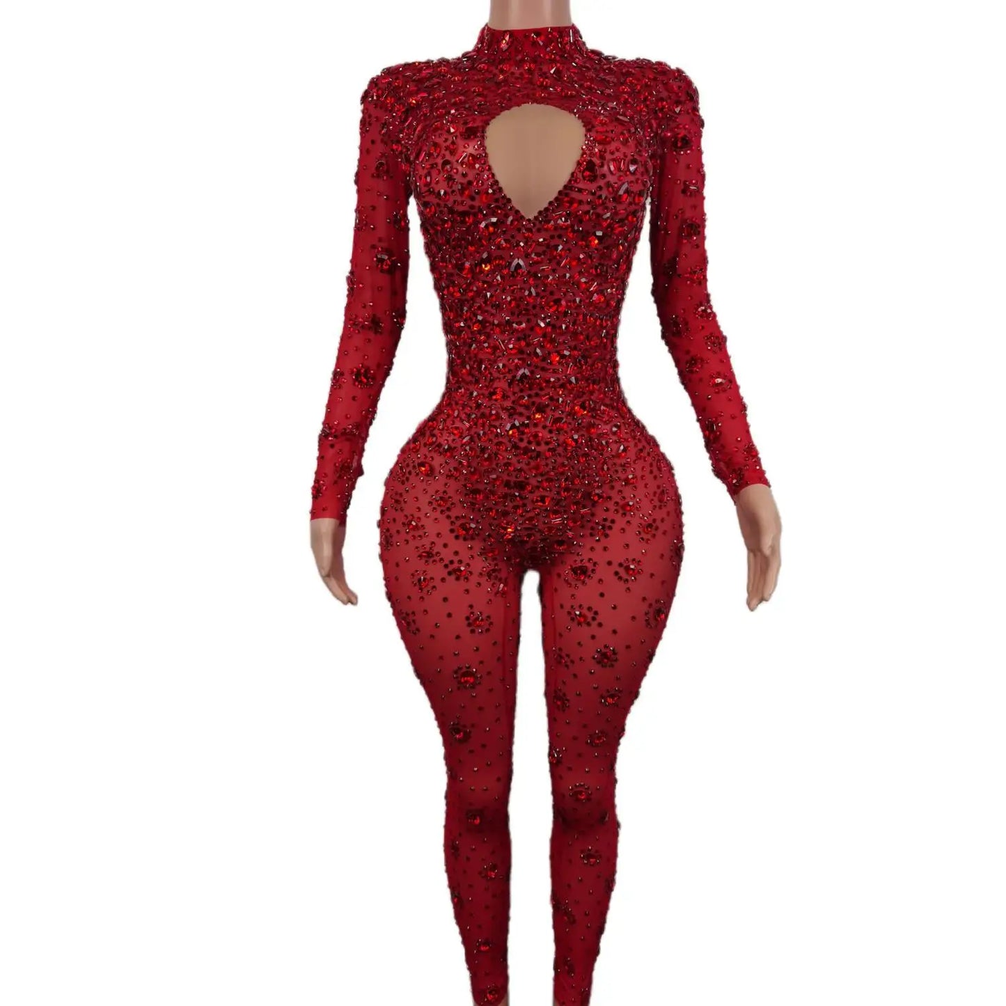 Gorgeous Rhinestone Jumpsuit - Sexy Long-Sleeved Performance Wear for Nightclub Singers & DJs - Premium Cosplay Costumes from Lizard Vigilante - Just $224.49! Shop now at Lizard Vigilante