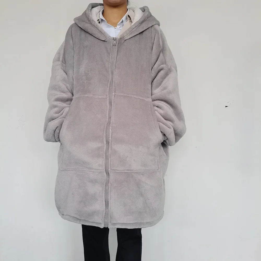 Hoodie Oversized Wearable Blanket Deep Pocket Comfy Sleeves Front Zipper Deluxe Fleece Sweatshirt Blanket Winter Blanket