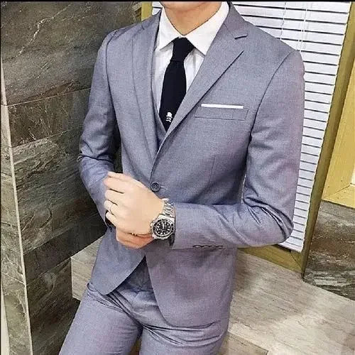 Men's Three-piece Suit Casual Slim Fit Western-style Business Attire Korean Version Youth Student Style Smooth Sihouette - Premium  from Lizard Vigilante - Just $37.99! Shop now at Lizard Vigilante