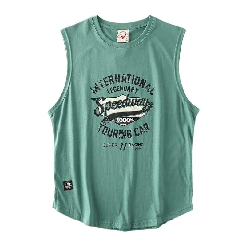 2025 Summer American Retro Sleeveless O-Neck Letter Print T-Shirt – 100% Cotton Men’s Basketball Sports Casual Vest - Premium tee from dsers - Just $30.99! Shop now at Lizard Vigilante