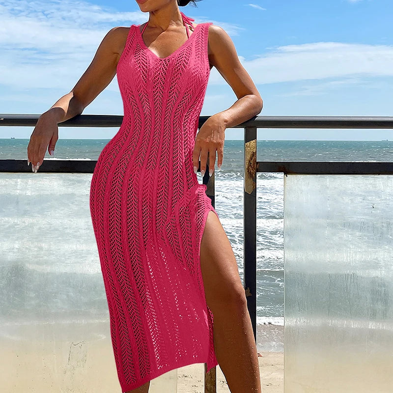 2024 Summer Chic Hollow Out Knitted Maxi Dress – Sexy Sleeveless Beach Cover-Up for Vacation - Premium beach cover up dresses from dsers - Just $38.88! Shop now at Lizard Vigilante