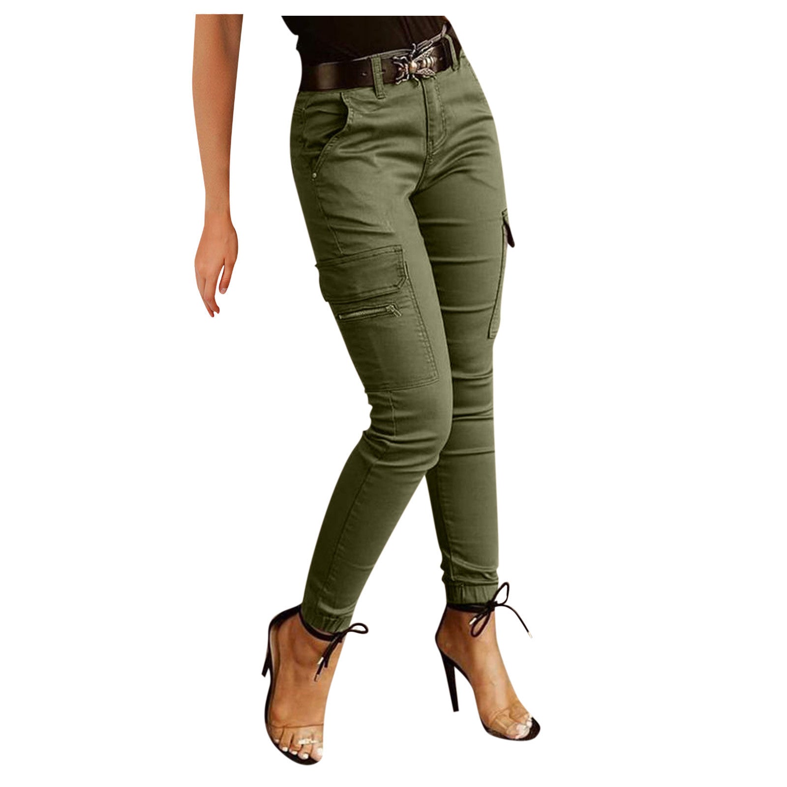 Women's Plus Size High-Waist Cargo Pants – Solid Zipper Pocket Design, Full-Length Casual Wide-Leg Pants for Everyday Comfort - Premium cargo pants from Lizard Vigilante - Just $38.88! Shop now at Lizard Vigilante