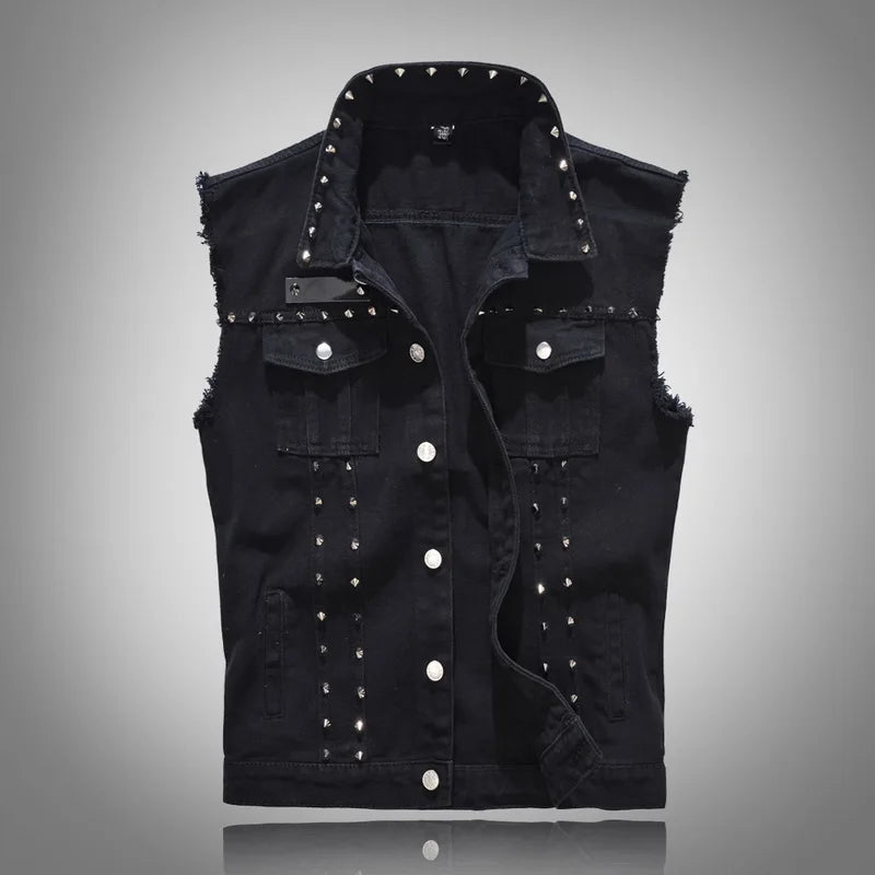 FALIZA New Men's Denim Vest - Ripped Sleeveless Jeans Jacket - Premium denim vest from Lizard Vigilante - Just $42.88! Shop now at Lizard Vigilante