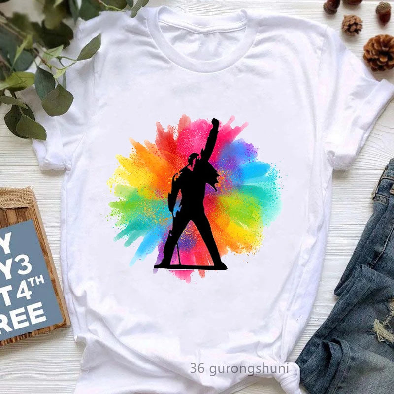 Vintage Freddie Mercury T-Shirt for Women | Retro Queen Band Graphic Tee | 2024 Hipster Casual Summer Tops - Premium T-Shirt from Lizard Vigilante - Just $23.88! Shop now at Lizard Vigilante