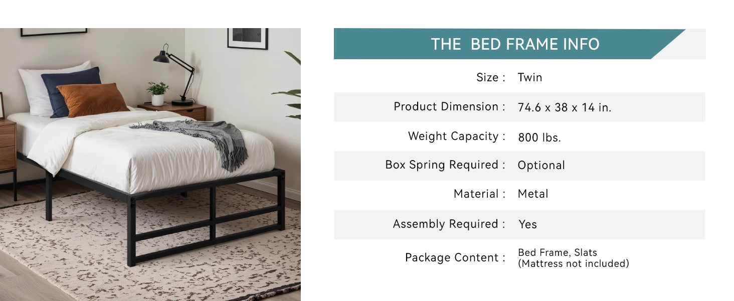 HOOMIC Sturdy Metal Bed Frame with Reinforced Structure – Noise-Free Mattress Foundation, Headboard Compatible, No Box Spring Required - Premium bed frame from Lizard Vigilante - Just $103.99! Shop now at Lizard Vigilante