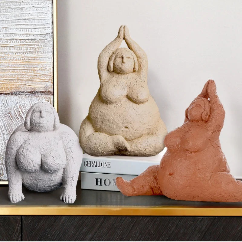 Abstract Body Sculpture Resin Handicraft Fat Woman Yoga Statue Irregular Hand-made Clay Sculptures Home Decoration Accessories