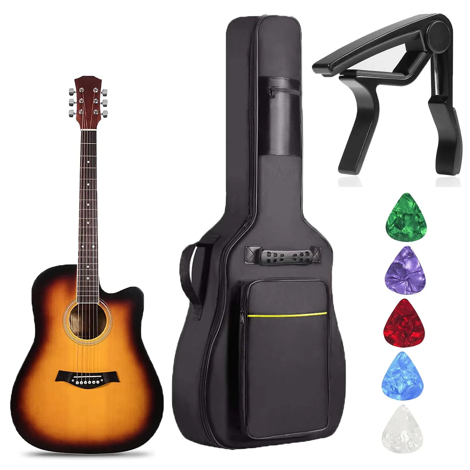41 Inch Acoustic Guitar Bag Padding Resistant Dual Adjustable Shoulder Strap Guitar Case With Guitar Capo and 5 Guitar Picks - Lizard Vigilante