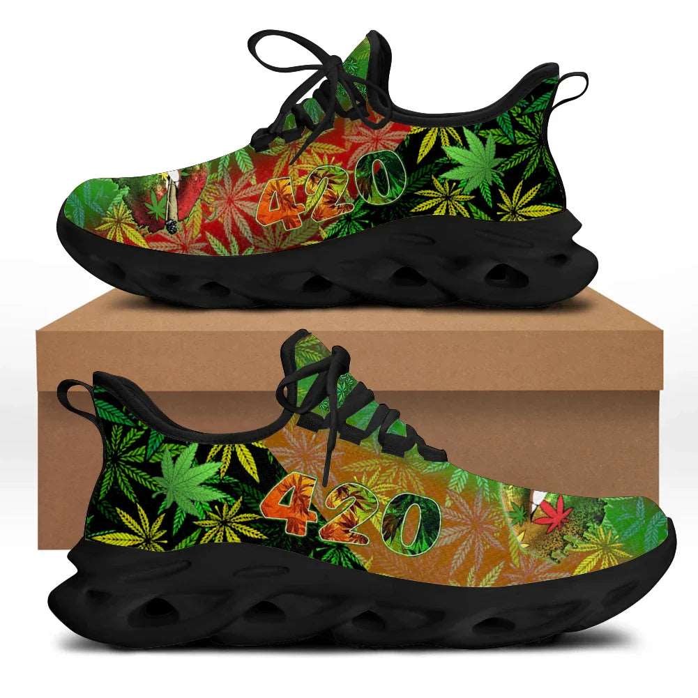 420 Green Weed Marijuana Pot Leaves Design Womens Shoes Athletic Running Mesh Breathable Casual Sneakers Lace Up Walking Footwear Zapatos - Lizard Vigilante