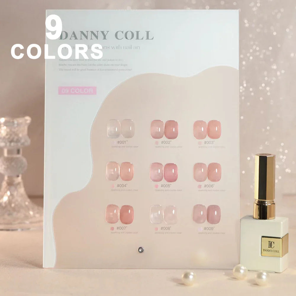 9 Pcs French Pink Crystal Sugar Gel Nail Polish Nail UV Gel Varnish Soak Off Gelpolish Gel Varnish Nail Art Lacque Primer