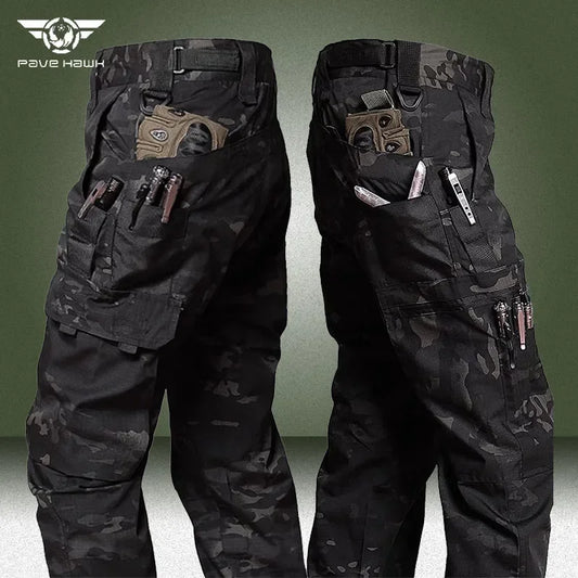 PAVEHAWK Black Camo Cargo Pants - Multi-Pocket Ripstop Waterproof Trousers for Men - Premium pants from Lizard Vigilante - Just $30.99! Shop now at Lizard Vigilante