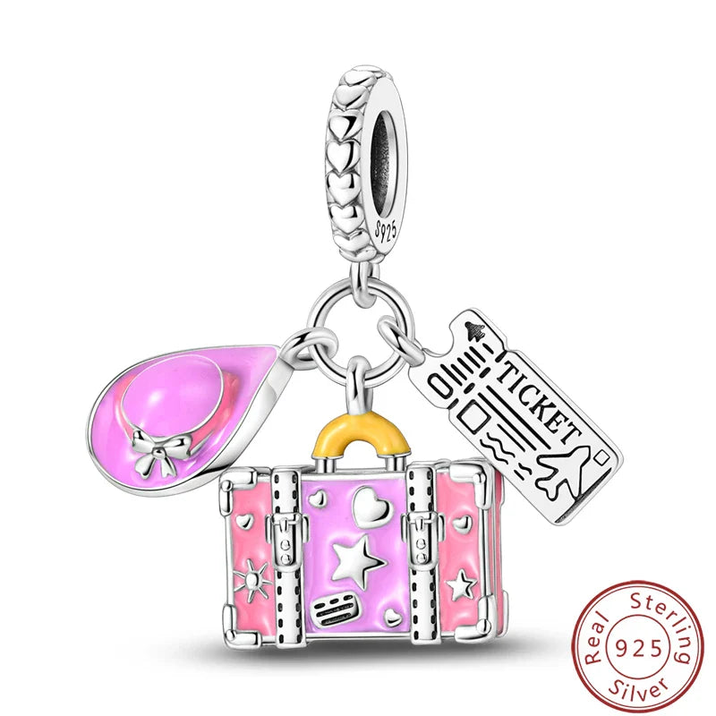 S925 Sterling Silver Princess Golf Hamster Camera Travel Three Piece Set Charms Beads 3mm DIY Fine Jewelry Making