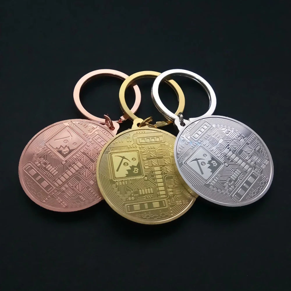 Bitcoin Metal Keychain Creative Gold Silver Copper Virtual Currency Collectible