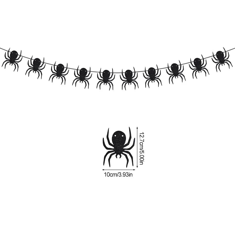 1set Halloween Decoration Banner Bunting Scary Spider Ghost Bat Hanging Garland Pull Flag Pendant For Halloween Party Home Decor