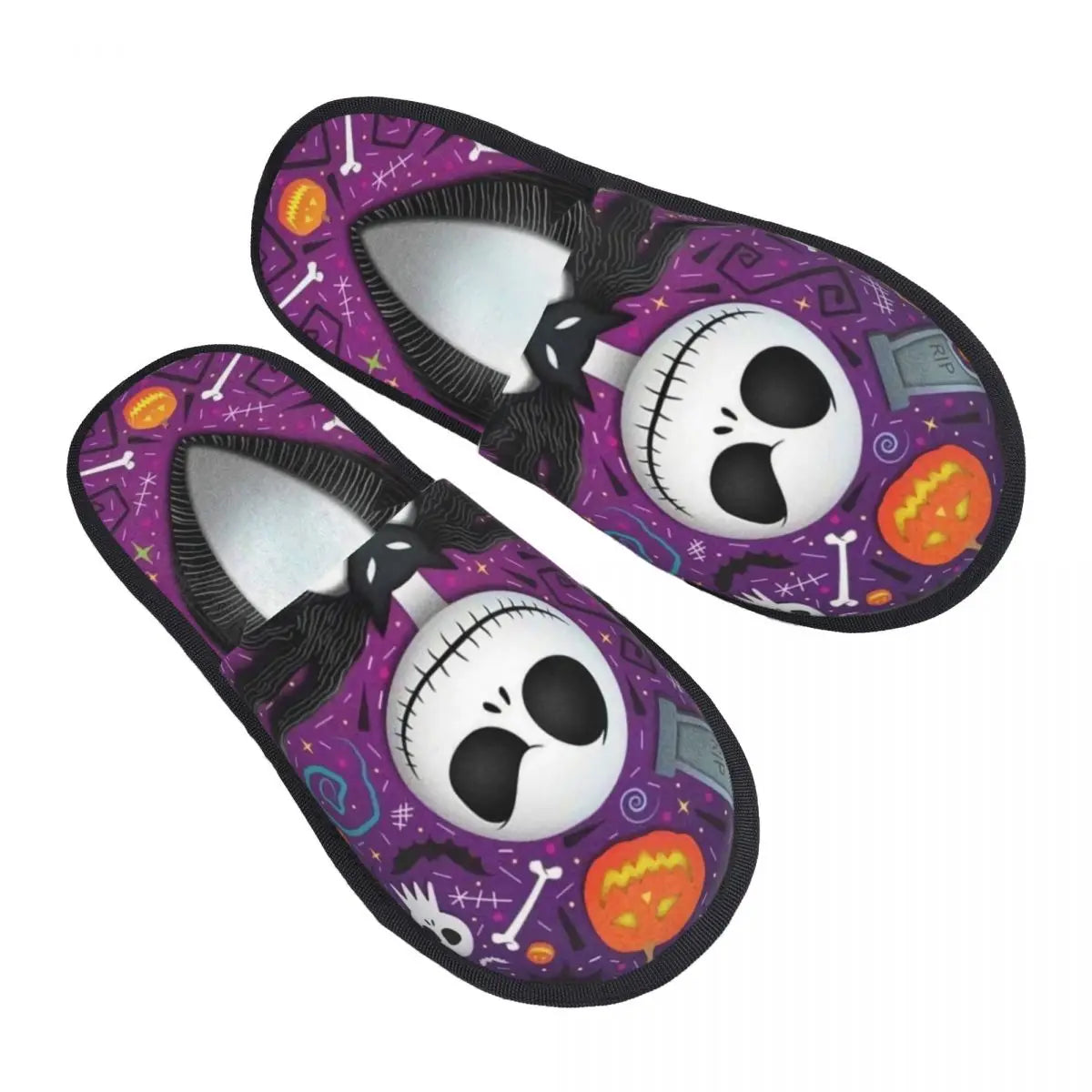 Jack Skellington Memory Foam Slippers – Warm & Fluffy Indoor/Outdoor Halloween Nightmare Shoes - Premium slippers from Lizard Vigilante - Just $23.88! Shop now at Lizard Vigilante