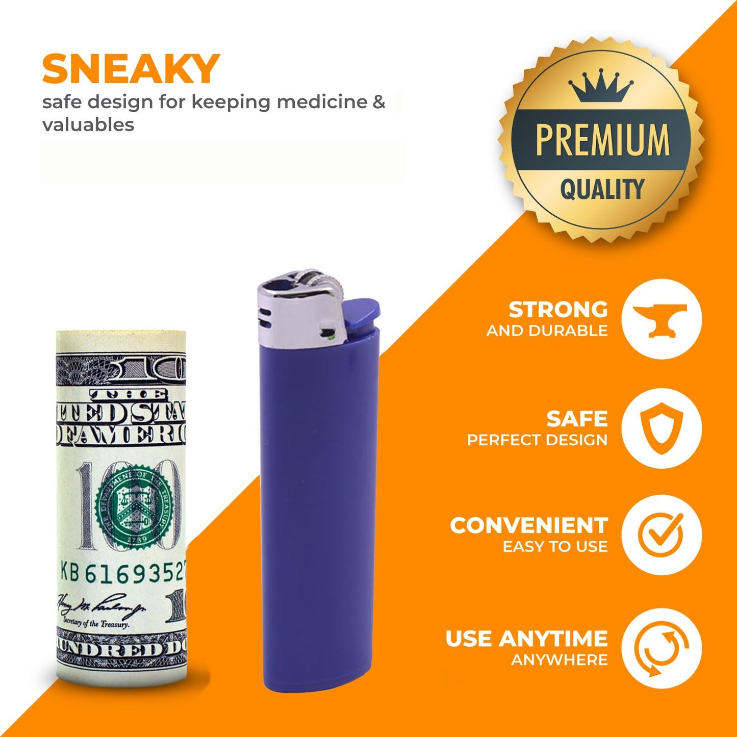 Fake Lighter Diversion Safe 5X - Realistic looking Lighter with a Secret Compartment to Stash valuables