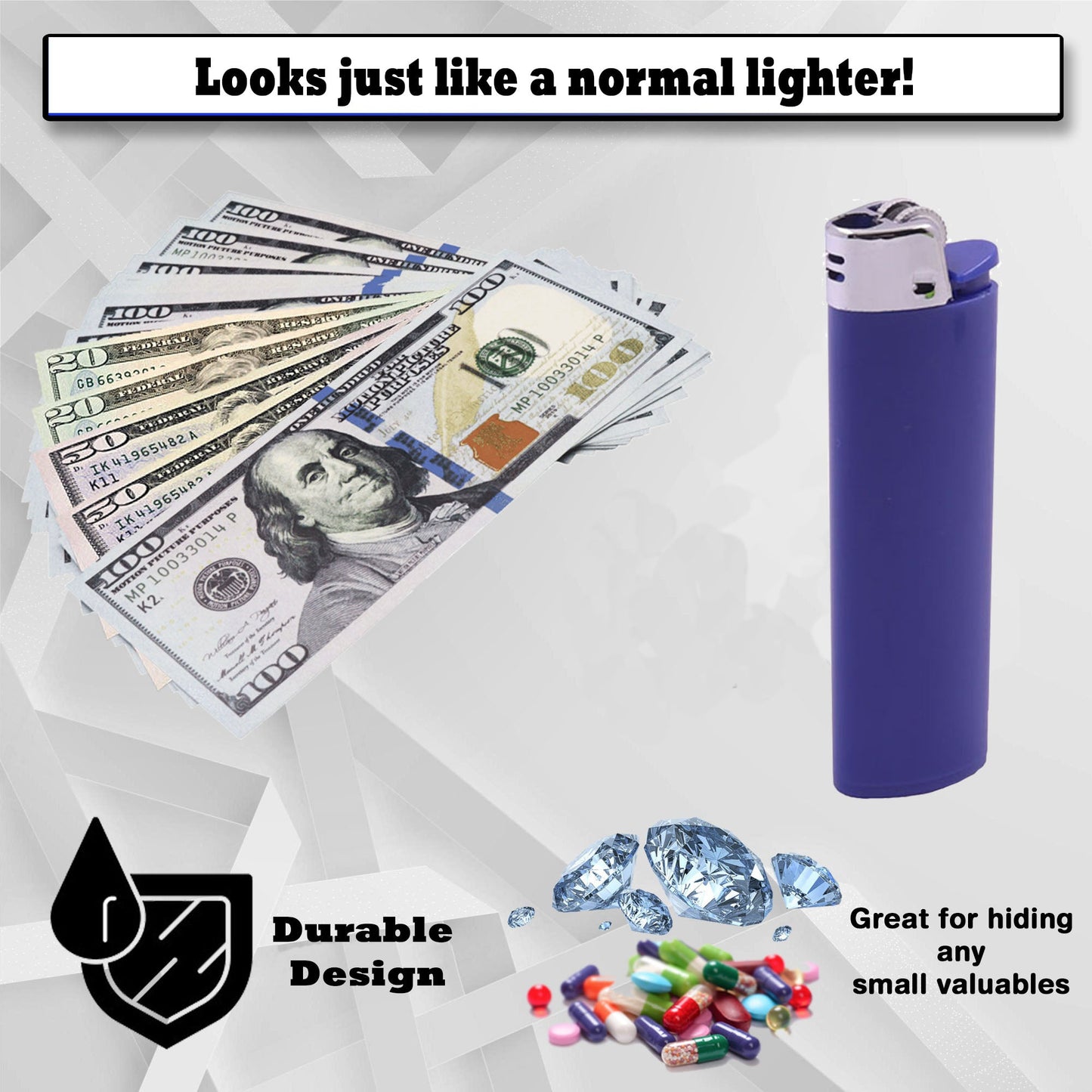 Fake Lighter Diversion Safe 5X - Realistic looking Lighter with a Secret Compartment to Stash valuables