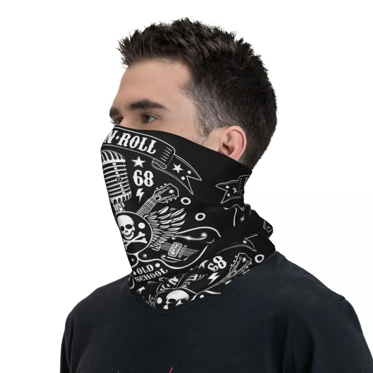 Rock Skull Rockabilly 1968 Bikers Thin Bandana Neck Gaiter – Fashionable Headband & Neck Cover Scarf - Premium neck gaiter from Lizard Vigilante - Just $17.99! Shop now at Lizard Vigilante