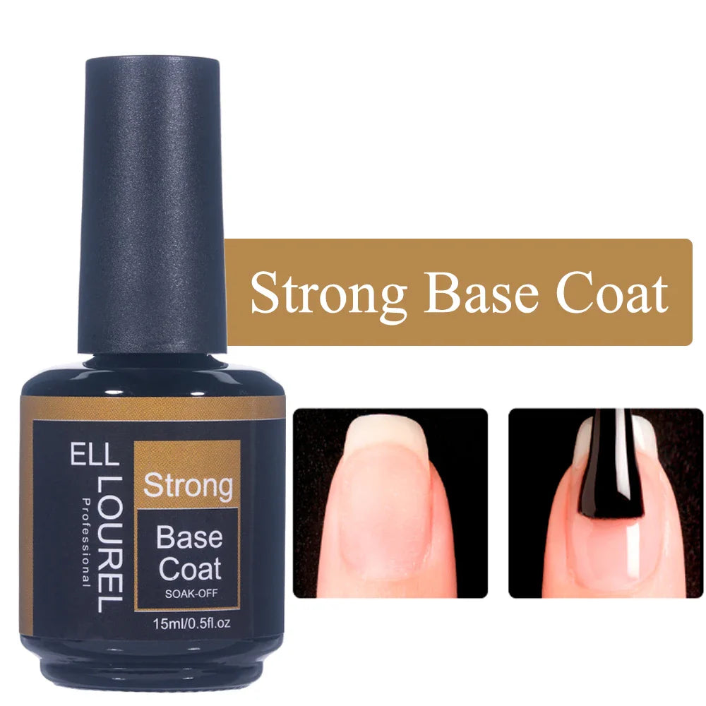 ELL LOUREL 30 Types Base Coat Top Coat No Wipe UV Gel 15ML Semi Permanent Glitter Tempered Top Multi-Function Gel Nail Polish