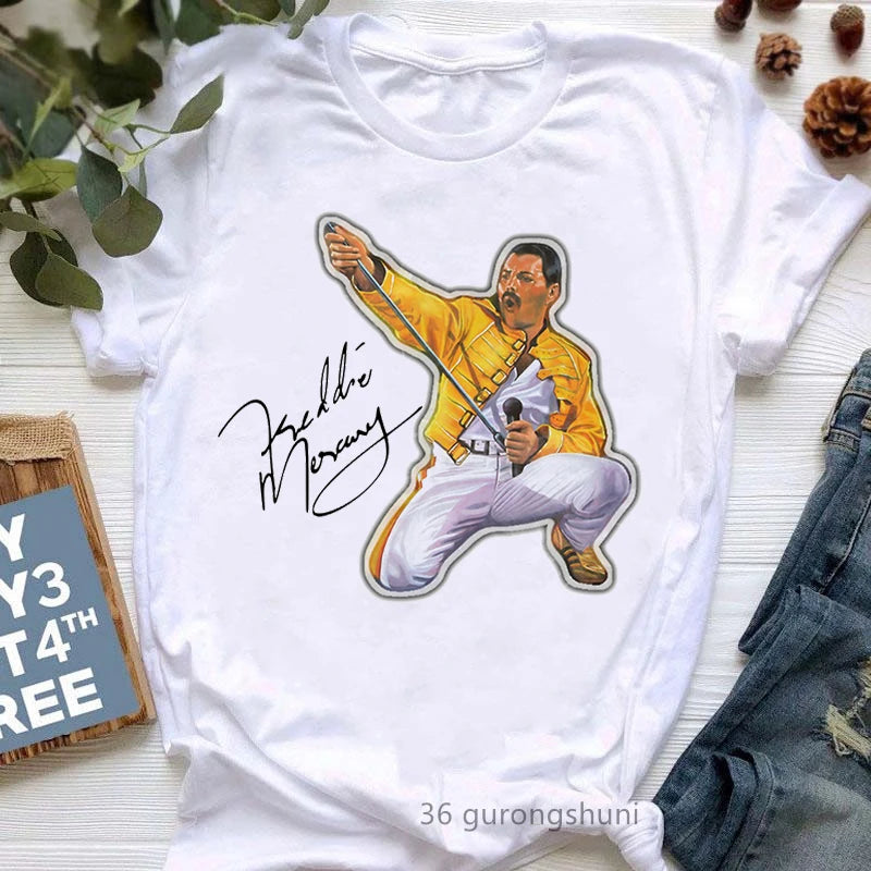 Vintage Freddie Mercury T-Shirt for Women | Retro Queen Band Graphic Tee | 2024 Hipster Casual Summer Tops - Premium T-Shirt from Lizard Vigilante - Just $23.88! Shop now at Lizard Vigilante