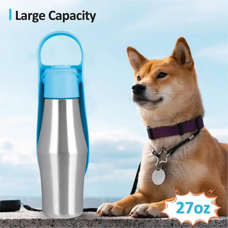 Dog Water Bottle 27oz Stainless Steel Travel Water Dispenser Pet Supplies 2 In 1 Dog Water Bowl With Leaf Shape For Small Medium - Premium water bottle from Lizard Vigilante - Just $29.99! Shop now at Lizard Vigilante