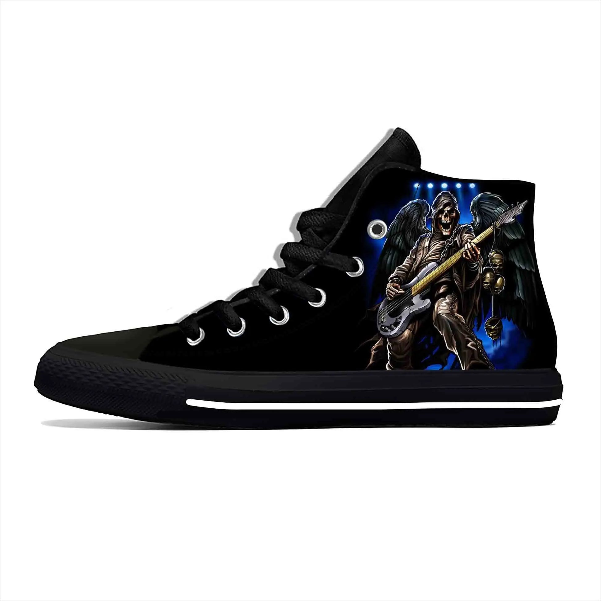 Heavy Metal Rock Skull Guitar Grim Reaper Gothic Canvas High-Tops - Premium high top shoes from Lizard Vigilante - Just $42.99! Shop now at Lizard Vigilante