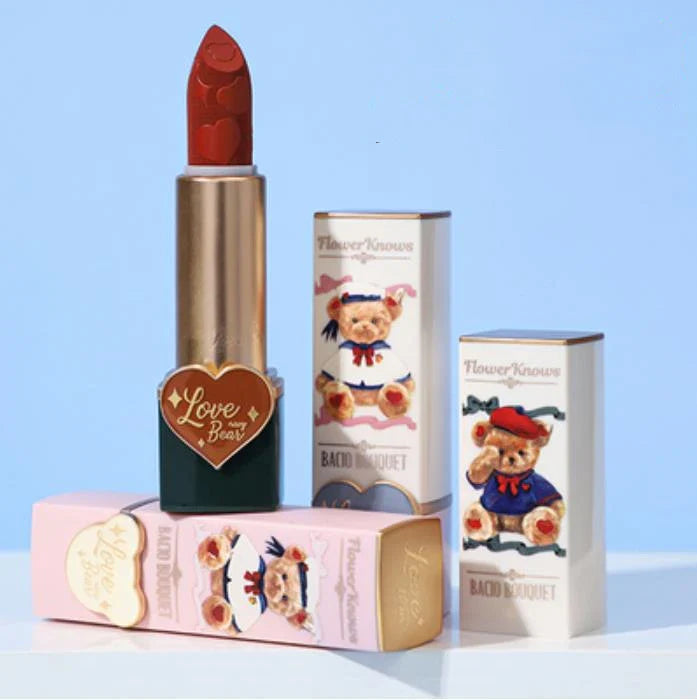 Flower Knows Love Bear Series Matte Moisturizing Lipstick Silky Smooth Renewal Natural Lip Makeup Professional Cosmetic Women