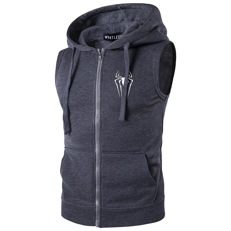 Men's Casual Vest Jacket - Spider Print Hooded Sleeveless Top - Premium vest from Lizard Vigilante - Just $38.88! Shop now at Lizard Vigilante