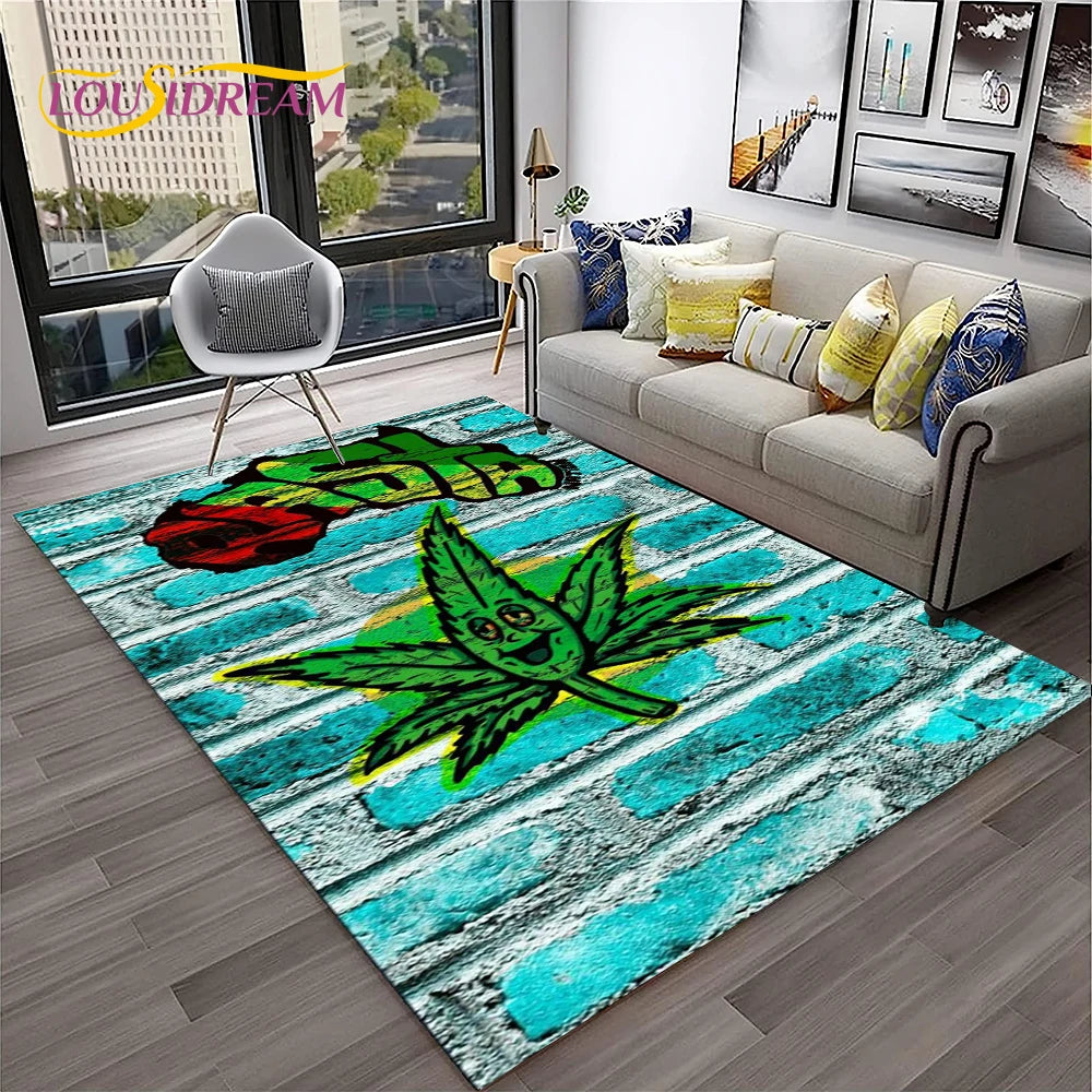 High Voltage Maple Leaf Lounge Rug – 3D Printed Non-Slip Weed Art Carpet For Living Rooms, Studios And Late-Night Plots
