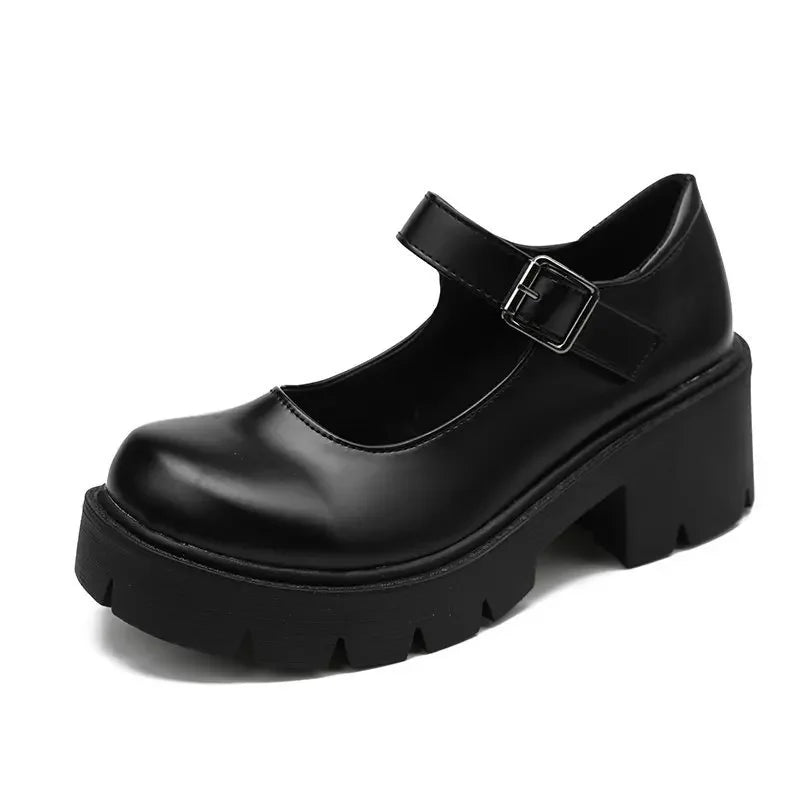 Patent Leather High Heels Mary Jane Shoes Women Japanese Style Ankle Platform Pumps Woman Buckle Jk Uniform Lolita Shoes