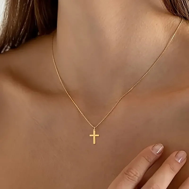 Women's cross necklace 14K gold-plated exquisite small cross pendant necklace - Premium  from Lizard Vigilante - Just $4.99! Shop now at Lizard Vigilante