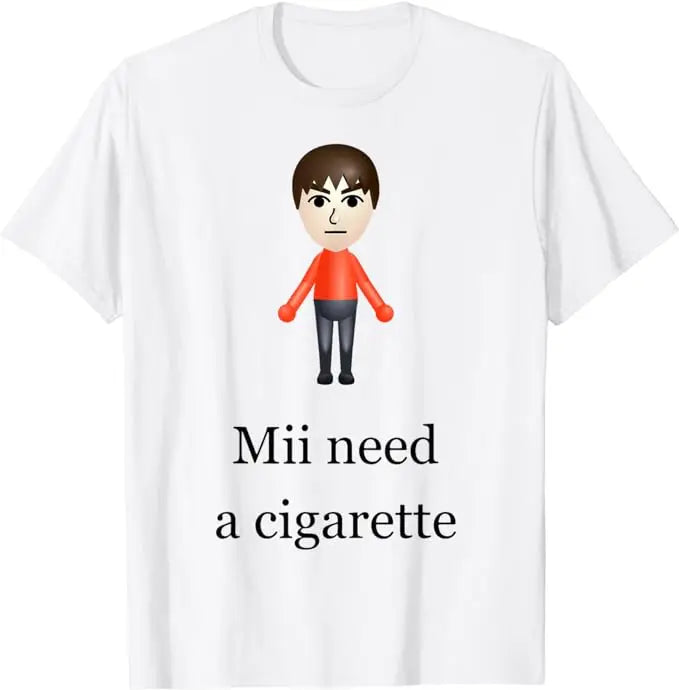 Mii Need A Cigarette T-Shirt – Funny Men's Fashion Novelty Tee, Humorous Gift, Short Sleeve Graphic Top - Premium tshirt from Lizard Vigilante - Just $23.95! Shop now at Lizard Vigilante